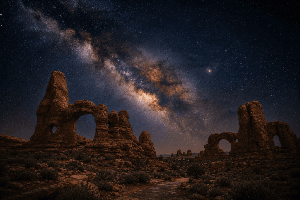 Arches National Park beneath the Milky Way galaxy