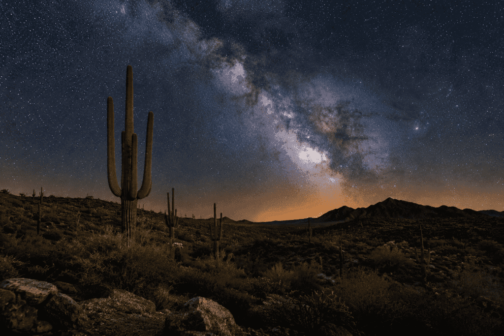 Milky Way rising behind a saguaro cactus in Arizona