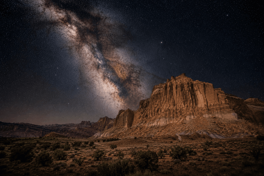 Capitol Reef National Park beneath the Milky Way galaxy