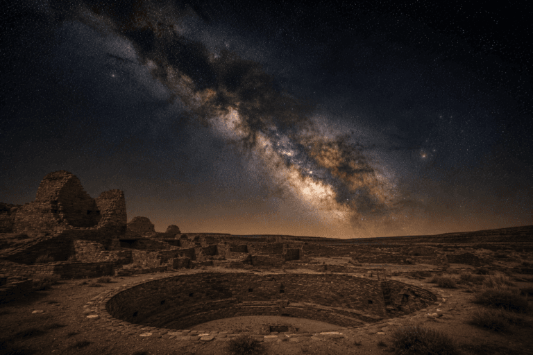 Chaco Culture National Historical Park beneath the Milky Way galaxy