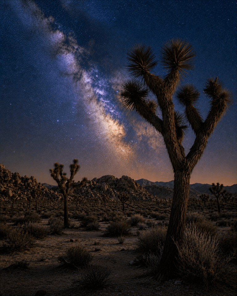 Joshua Tree National Park beneath the Milky Way galaxy