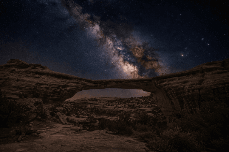 Natural Bridges National Monument beneath the Milky Way galaxy