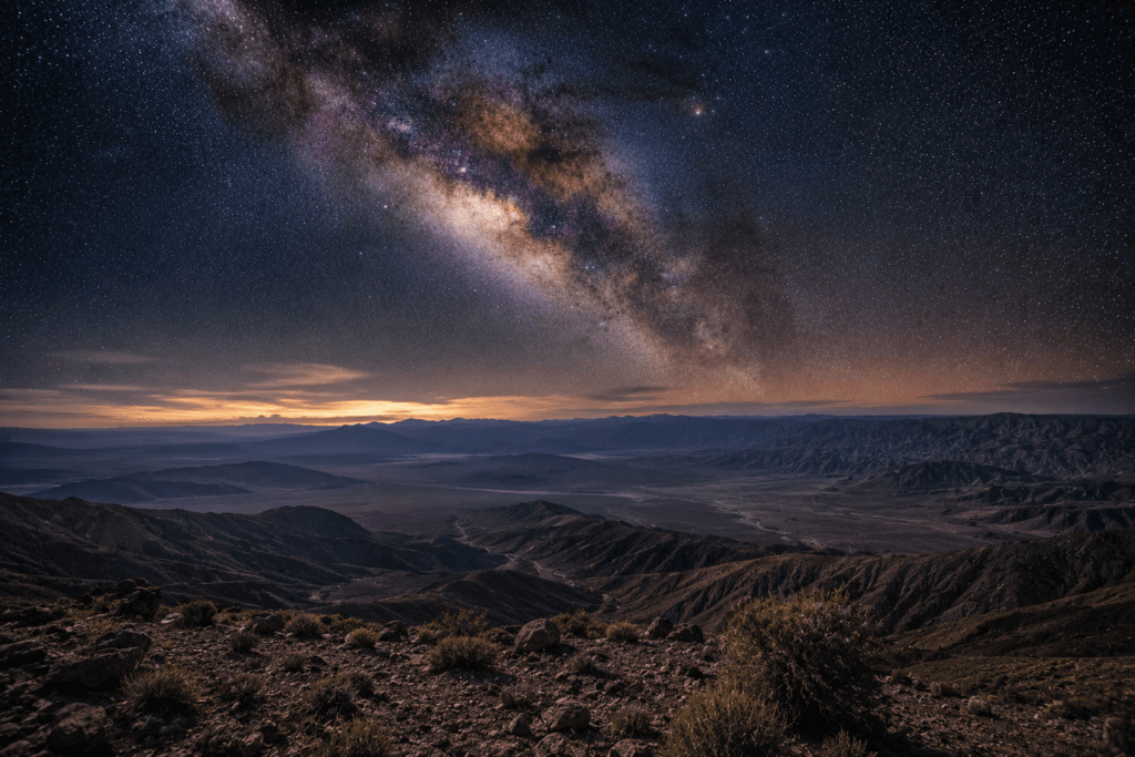 Milky Way above Nevada mountain desert landscape