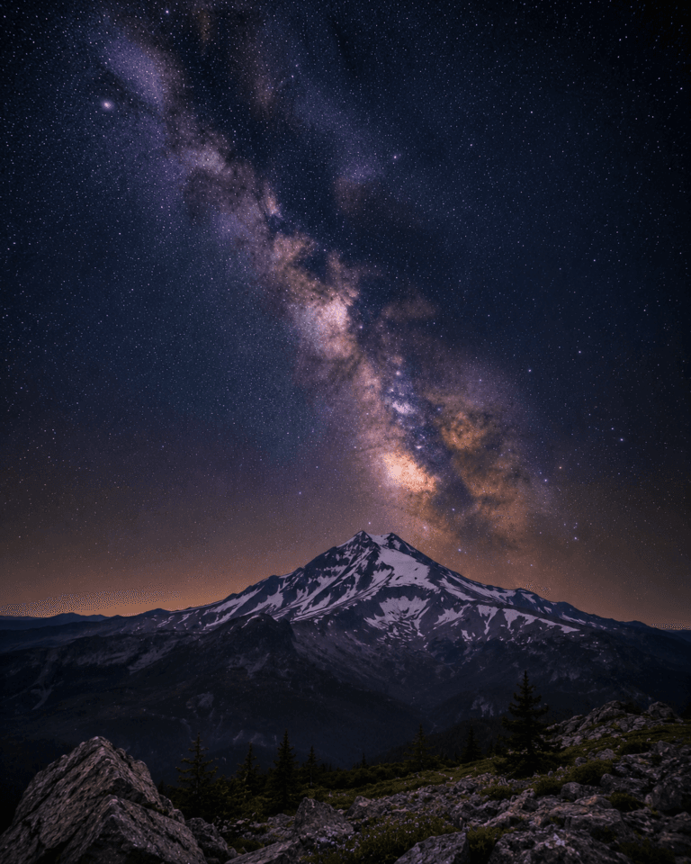 Milky Way above a volcanic peak in Oregon