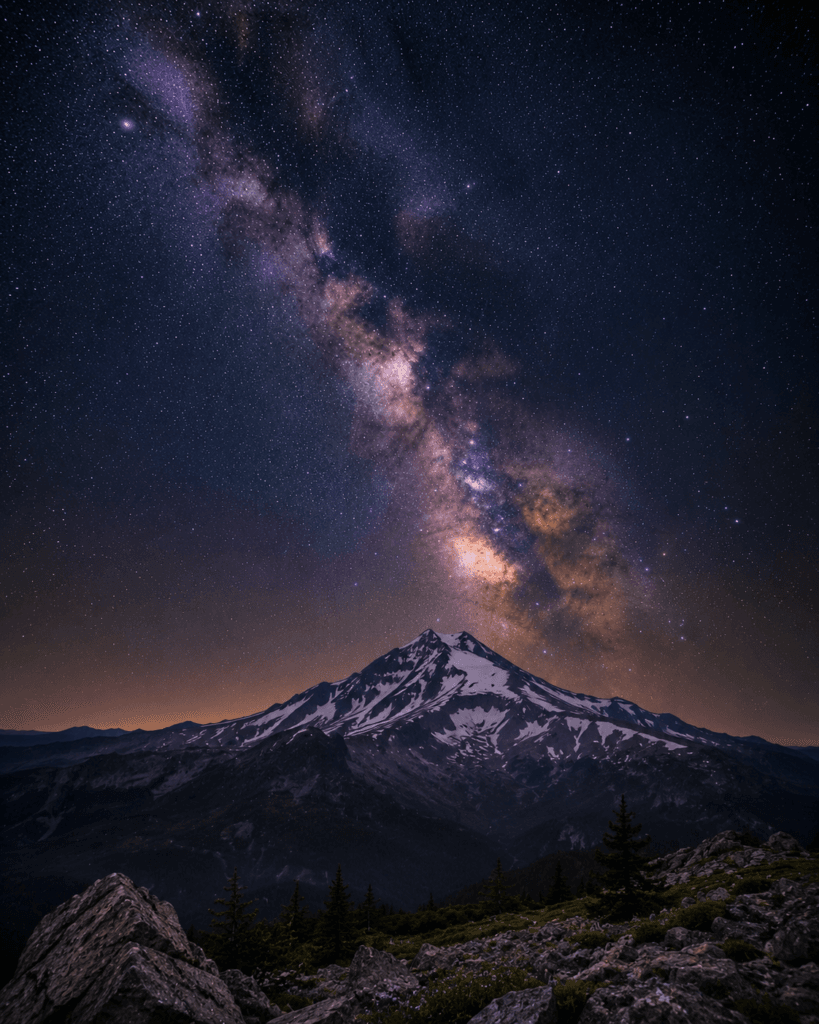 Milky Way above a volcanic peak in Oregon