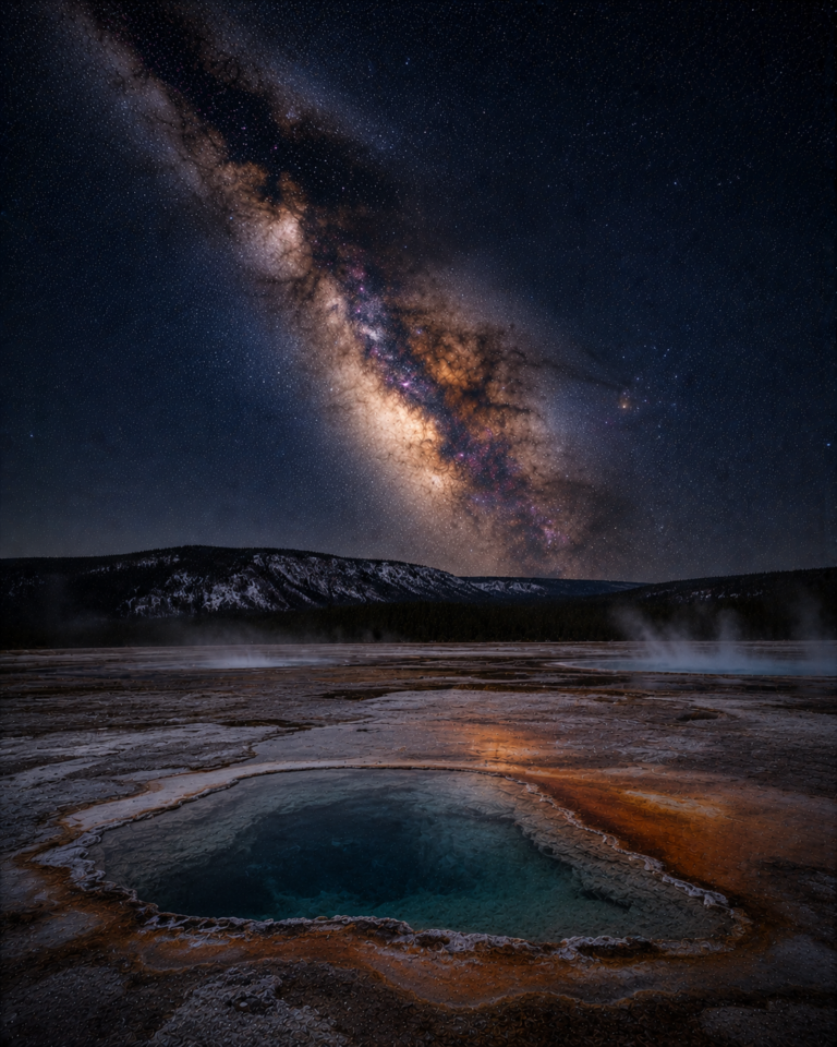 Yellowstone National Park beneath the Milky Way galaxy