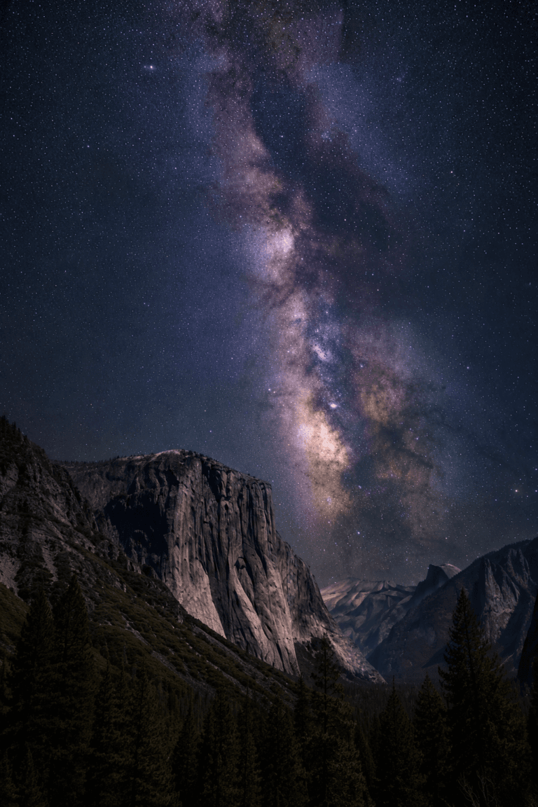 Milky Way above granite cliffs in Yosemite National Park