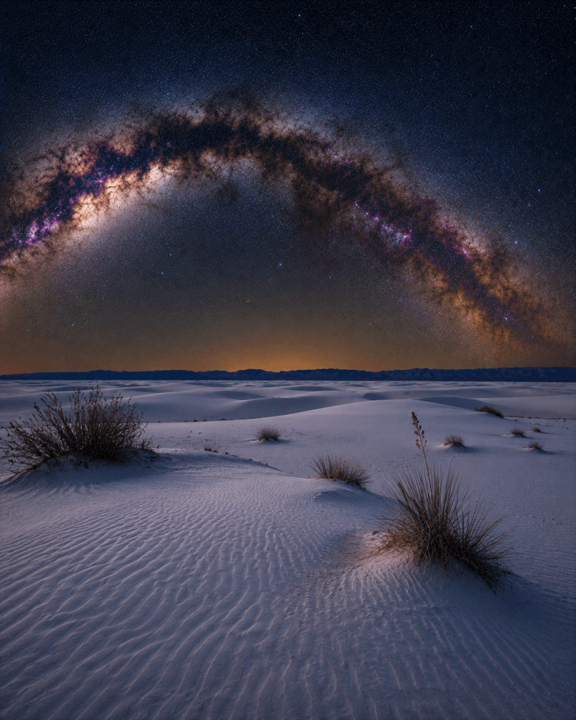 Alkali Flat Trail beneath a star-filled sky