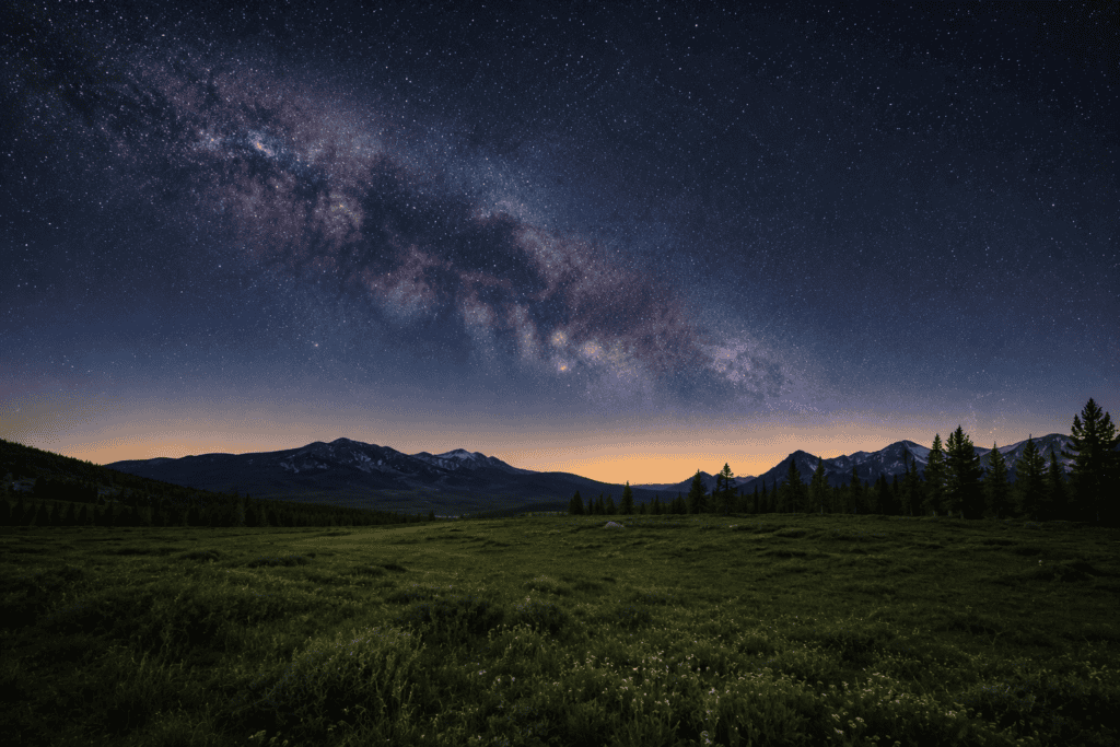 Clear night sky during peak Milky Way viewing season in the USA