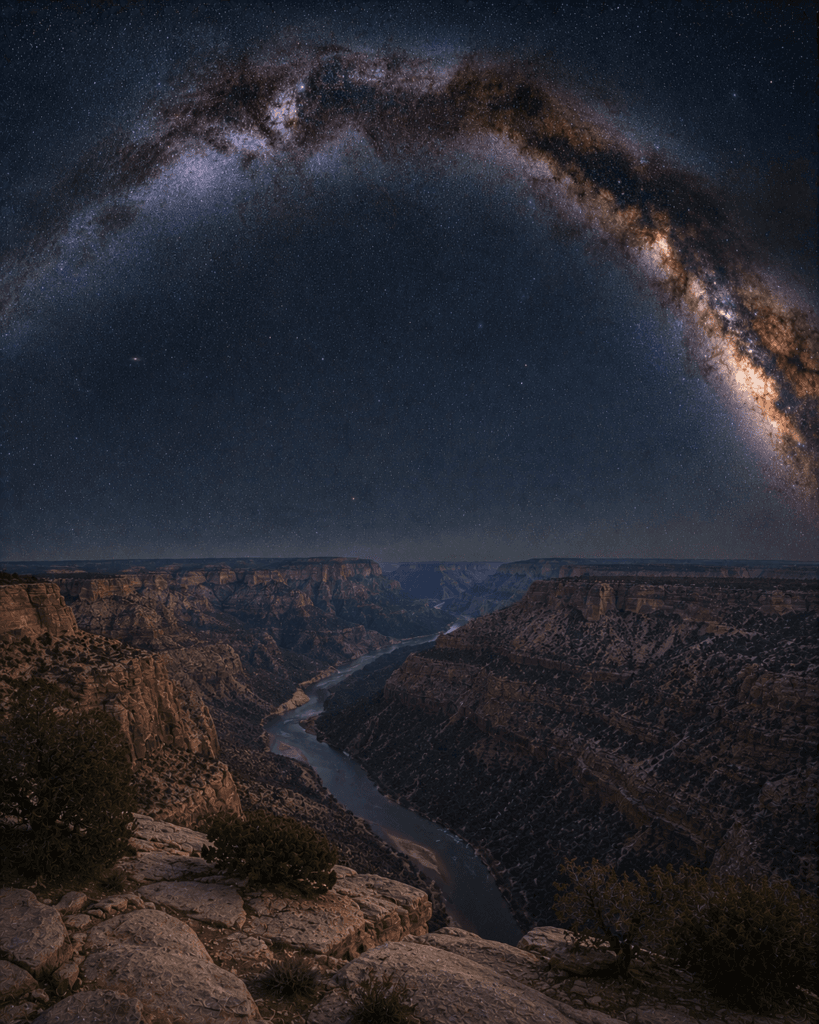 Harpers Corner beneath a star-filled sky