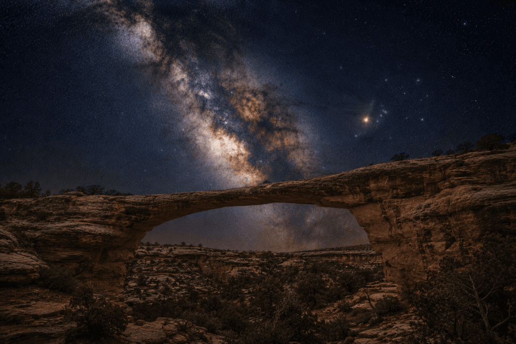 Owachomo Bridge under a star-filled sky