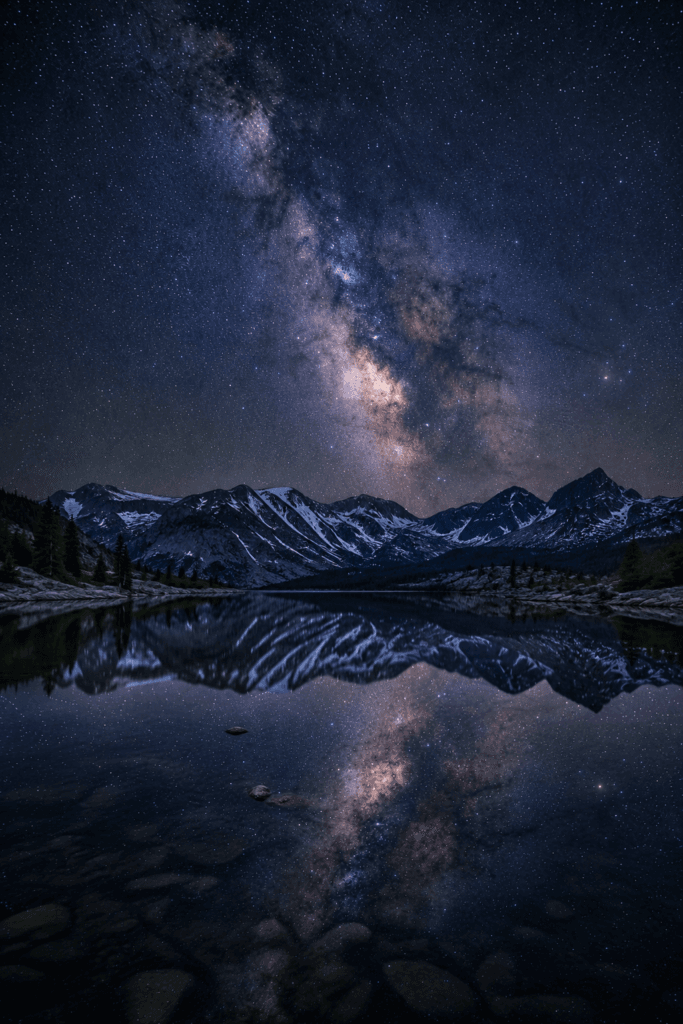 Milky Way reflected in a Sierra Nevada alpine lake