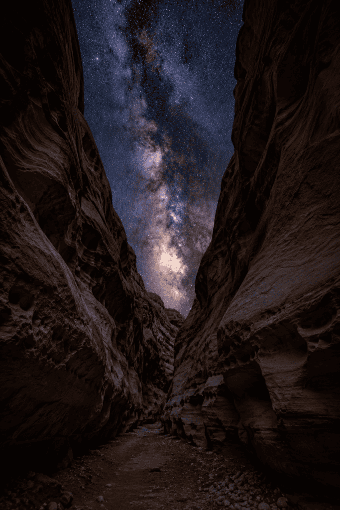 Milky Way visible above a narrow Utah canyon