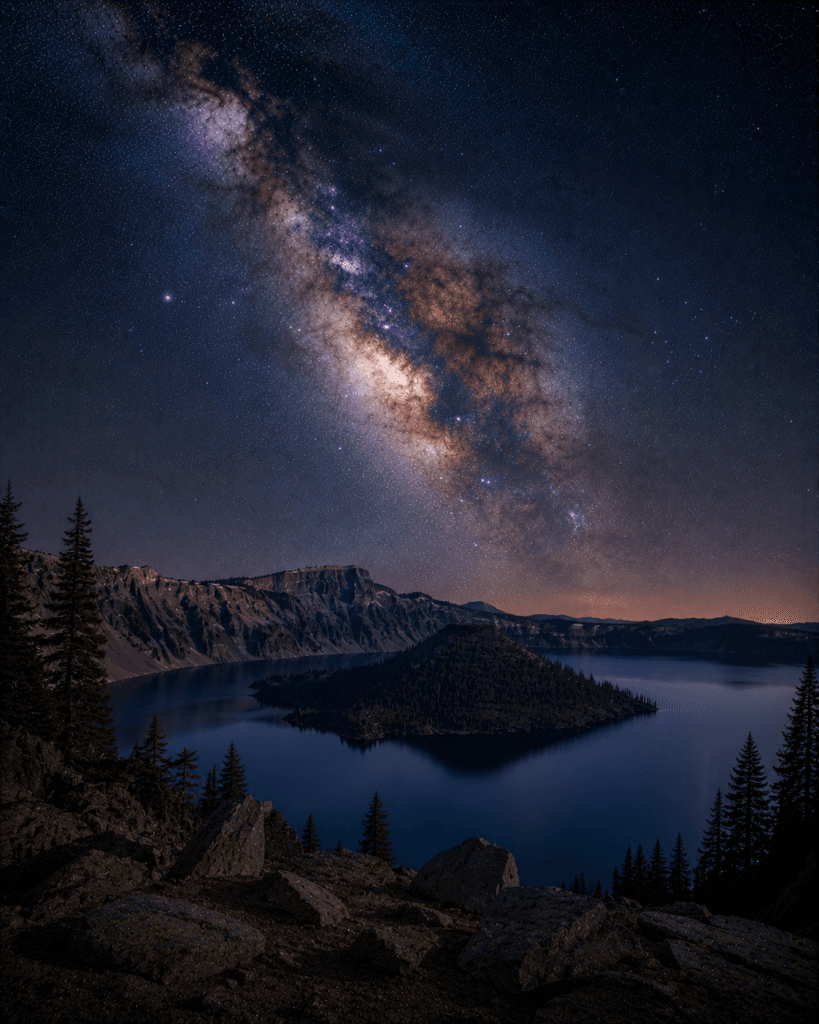 Watchman Overlook under a star-filled sky