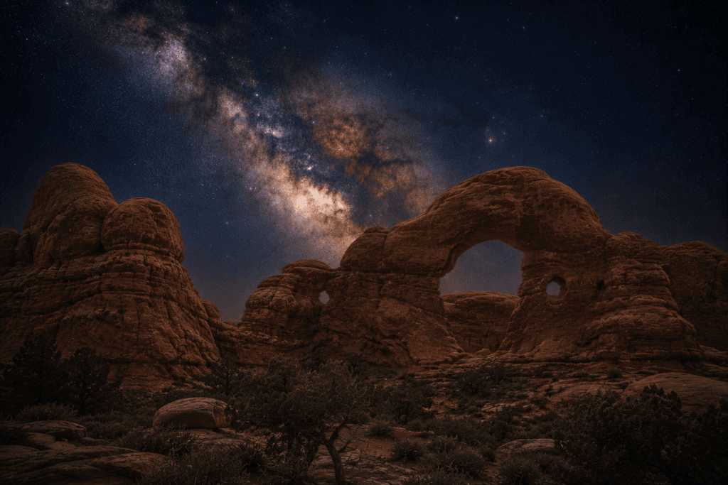 Astrophotography scene in Arches National Park