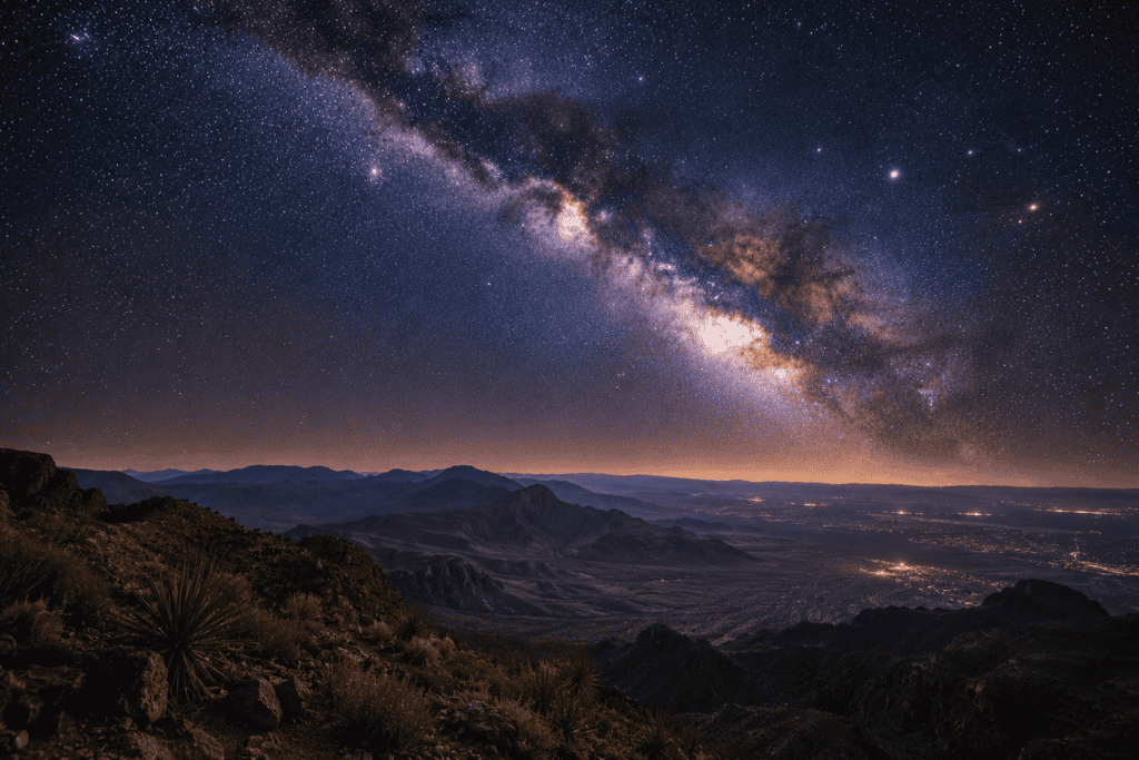 Remote Arizona desert overlook under dark skies