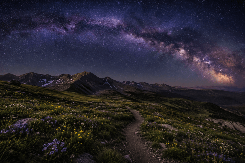 Remote Colorado mountain meadow under dark skies