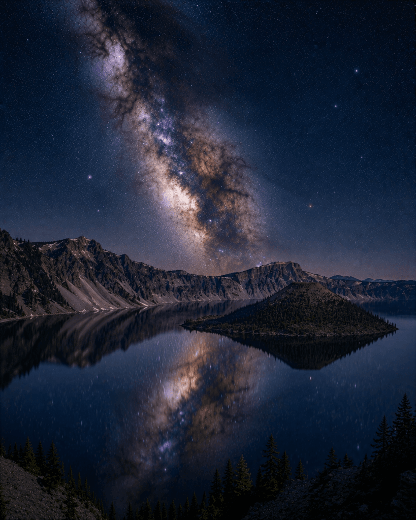Astrophotography scene in Crater Lake National Park