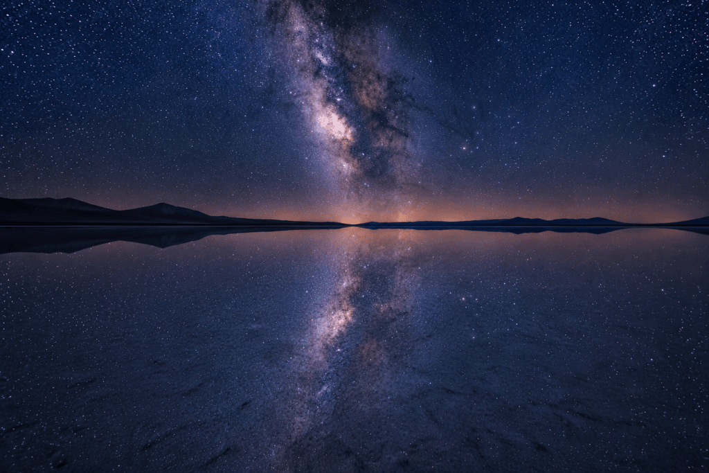 Milky Way reflected on a Nevada salt flat