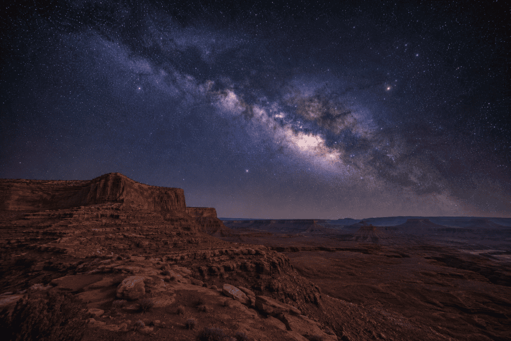 Remote Utah red rock landscape under the Milky Way