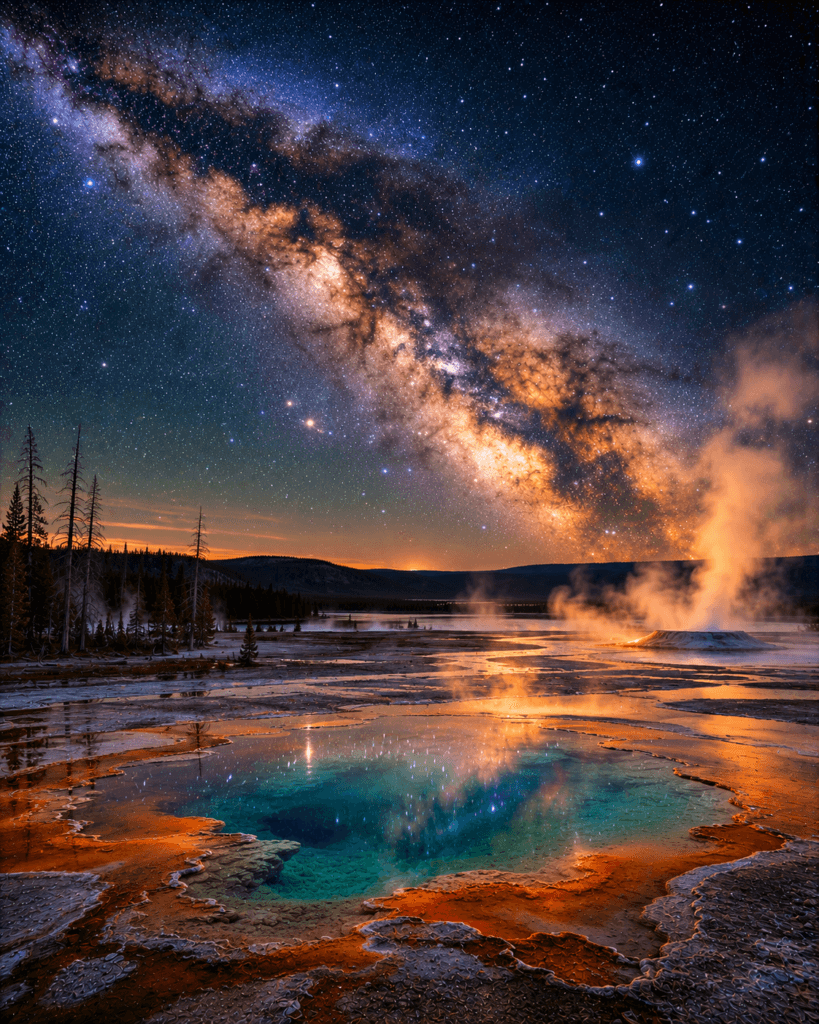 Astrophotography scene in Yellowstone National Park